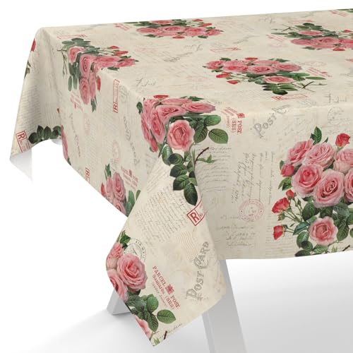 ANRO Wachstuchtischdecke Wachstischdecke Wachstuch Tischdecke abwaschbar Gartentischdecke Postkarte Rosen 140x140cm Schnittkante von ANRO