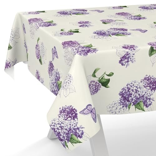 ANRO Wachstuchtischdecke Wachstischdecke Wachstuch Tischdecke abwaschbar Gartentischdecke Rund Oval Eckig 100x140cm Schnittkante Flieder Blumen von ANRO
