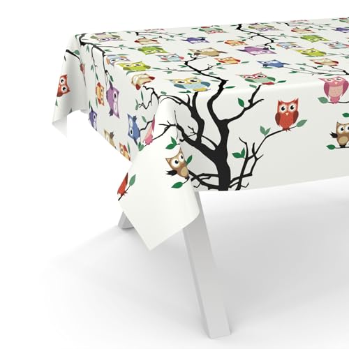ANRO Wachstuchtischdecke Wachstischdecke Wachstuch Tischdecke abwaschbar Gartentischdecke Rund Oval Eckig 240x140cm Schnittkante Eule von ANRO