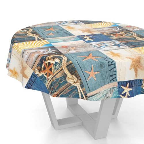 ANRO Wachstuchtischdecke Wachstischdecke Wachstuch Tischdecke abwaschbar Gartentischdecke Rund Oval Eckig Maritim Rund 140cm Schnittkante von ANRO