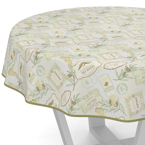 ANRO Wachstuchtischdecke Wachstischdecke Wachstuch Tischdecke abwaschbar Gartentischdecke Rund Oval Eckig Rund 140cm mit Saum (Eingefasst) Oliven Hellgrün von ANRO