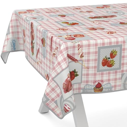 ANRO Wachstuchtischdecke Wachstischdecke Wachstuch Tischdecke abwaschbar Gartentischdecke Süßigkeiten 100x140cm mit Saum (Eingefasst) von ANRO