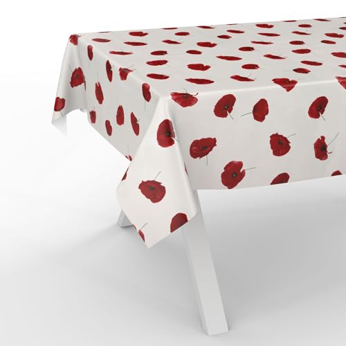 ANRO Wachstuchtischdecke Wachstischdecke Wachstuch Tischdecke abwaschbar Gartentischdecke Wasserabweisend 100x140cm Schnittkante Mohnblume von ANRO