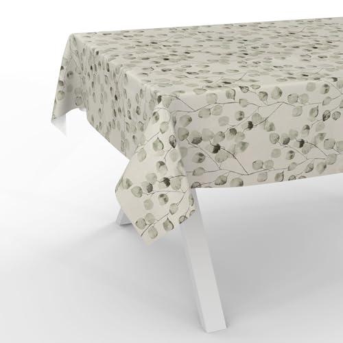 ANRO Wachstuchtischdecke Wachstischdecke Wachstuch Tischdecke abwaschbar Gartentischdecke Wasserabweisend 140x140cm Schnittkante Eukalyptus von ANRO