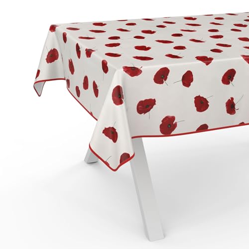 ANRO Wachstuchtischdecke Wachstischdecke Wachstuch Tischdecke abwaschbar Gartentischdecke Wasserabweisend 220x140cm mit Saum (Eingefasst) Mohnblume von ANRO