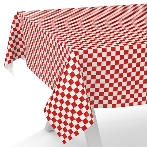 ANRO Wachstuchtischdecke Wachstischdecke Wachstuch Tischdecke abwaschbar Gartentischdecke Wasserabweisend 240x140cm Schnittkante Klassik Karo Rot von ANRO