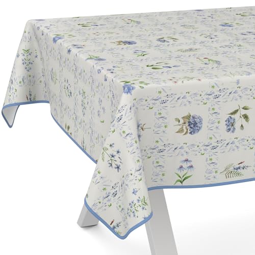 ANRO Wachstuchtischdecke Wachstischdecke Wachstuch Tischdecke abwaschbar Gartentischdecke Wasserabweisend 240x140cm mit Saum (Eingefasst) Blumenkaro Blau von ANRO