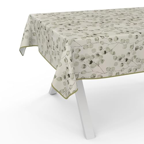 ANRO Wachstuchtischdecke Wachstischdecke Wachstuch Tischdecke abwaschbar Gartentischdecke Wasserabweisend 240x140cm mit Saum (Eingefasst) Eukalyptus von ANRO