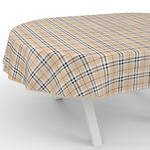 ANRO Wachstuchtischdecke Wachstischdecke Wachstuch Tischdecke abwaschbar Gartentischdecke Wasserabweisend Oval 220x140cm mit Saum (Eingefasst) Schottland von ANRO