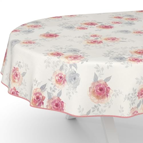 ANRO Wachstuchtischdecke Wachstischdecke Wachstuch Tischdecke abwaschbar Gartentischdecke Wasserabweisend Oval 240x140cm mit Saum (Eingefasst) Rosen von ANRO
