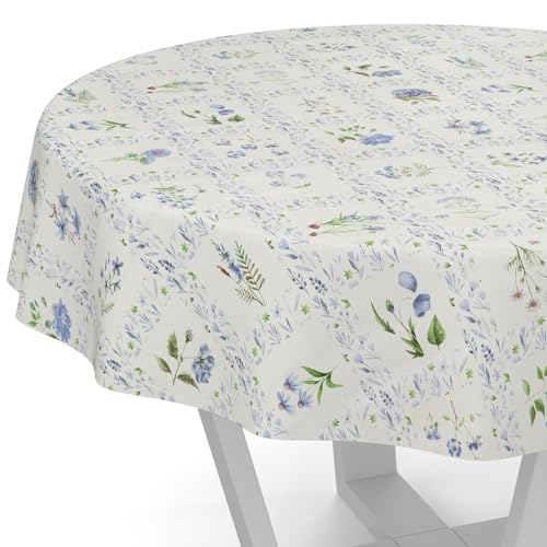 ANRO Wachstuchtischdecke Wachstischdecke Wachstuch Tischdecke abwaschbar Gartentischdecke Wasserabweisend Rund 100cm Schnittkante Blumenkaro Blau von ANRO
