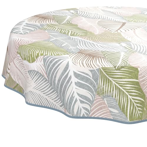 ANRO Wachstuchtischdecke Wachstischdecke Wachstuch Tischdecke abwaschbar Gartentischdecke Wasserabweisend Rund 140cm mit Saum (Eingefasst) Floral Blätter Laube Grün von ANRO