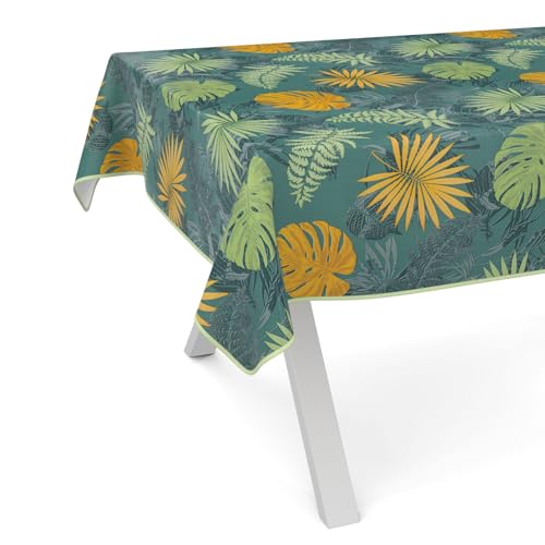 ANRO Wachstuchtischdecke Wachstuch Tischdecke abwaschbar Wachstischdecke Gartentischdecke Rund Oval Eckig 160x120cm mit Saum (Eingefasst) Dschungel von ANRO