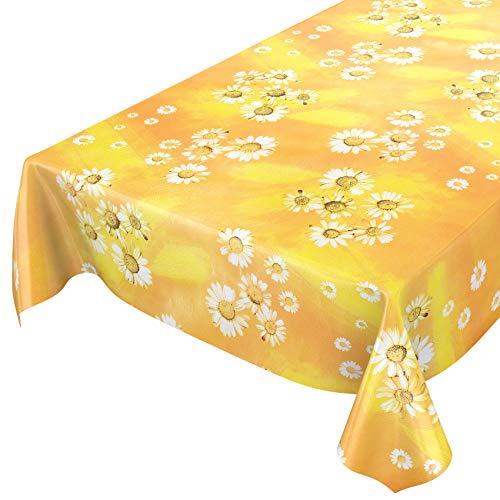 ANRO Wachstuchtischdecke Wachstuch Wachstischdecke Tischdecke Kamille Gelb Blumen Sonne 2000x140cm abwaschbar (20m) von ANRO