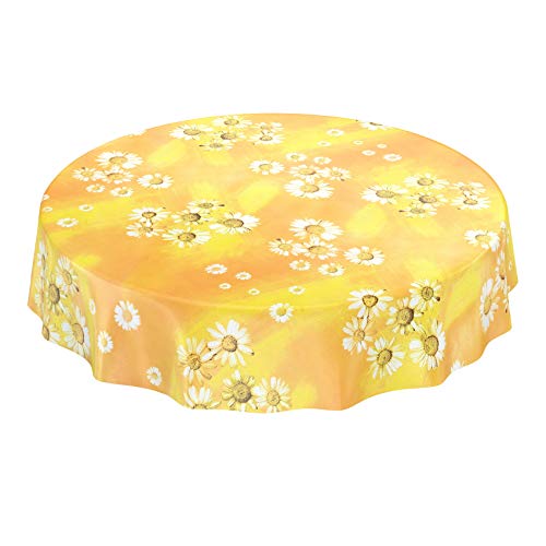 ANRO Wachstuchtischdecke Wachstuch Wachstischdecke Tischdecke Kamille Gelb Blumen Sonne Rund 140cm abwaschbar ANRO Wachstuchtischdecke Wachstuch Wachstischdecke Tischdecke Kamille Gelb Blumen Sonne Rund 140cm abwaschbar von ANRO