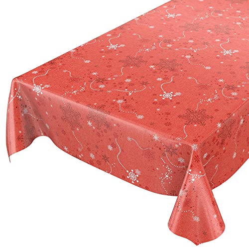 ANRO Wachstuchtischdecke Wachstuch Wachstischdecke Tischdecke Weihnachten Schneeflocken Rot 100x140cm eingefasst von ANRO