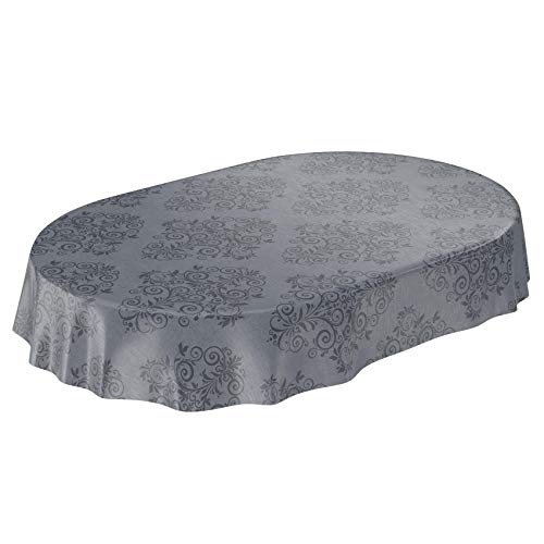 ANRO Wachstuchtischdecke Wachstuch Wachstischdecke Tischdecke abwaschbar Ranken Barock Arabeske Anthrazit Oval 140 x 240cm von ANRO