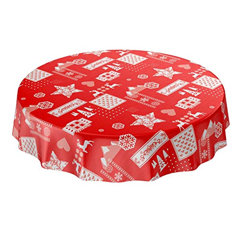 ANRO Wachstuchtischdecke Wachstuch abwaschbar Tischdecke Weihnachten Weihnachtsstimmung Rot Rund 120cm von ANRO
