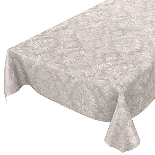 Wachstuchtischdecke abwaschbar Garten Tischdecke Wachstuch Rund Oval Eckig Indoor Outdoor Barock Rankenmuster Hellgrau-Beige 200x140cm von ANRO