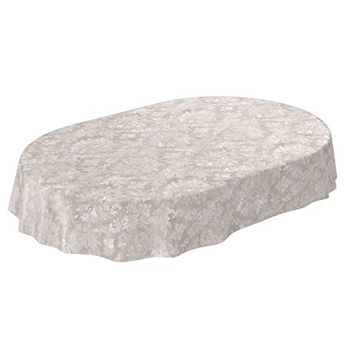 Wachstuchtischdecke abwaschbar Garten Tischdecke Wachstuch Rund Oval Eckig Indoor Outdoor Barock Rankenmuster Hellgrau-Beige Oval 220x140cm Wachstuchtischdecke abwaschbar Garten Tischdecke Wachstuch Rund Oval Eckig Indoor Outdoor Barock Rankenmuster Hellgrau-Beige Oval 220x140cm von ANRO