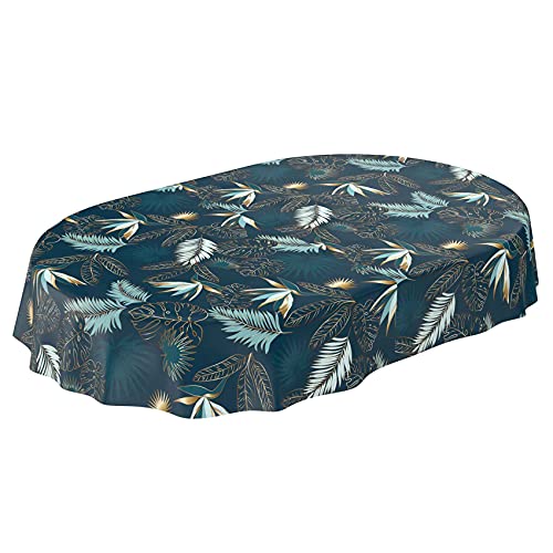 ANRO Wachstuchtischdecke abwaschbar Garten Tischdecke Wachstuch Rund Oval Eckig Indoor Outdoor Blätter Gold Blau Oval 220x140cm ANRO Wachstuchtischdecke abwaschbar Garten Tischdecke Wachstuch Rund Oval Eckig Indoor Outdoor Blätter Gold Blau Oval 220x140cm von ANRO