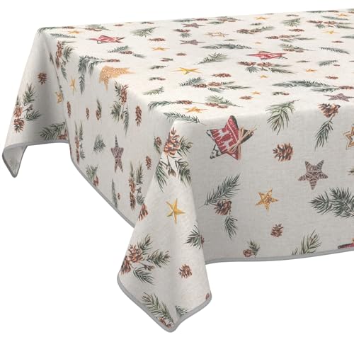 ANRO Weihnachtstischdecke Stofftischdecke 280x140cm Stern Rund mit Saum (Eingefasst) 70% Baumwolle, 30% Polyester Wasserabweisend Abwaschbar Pflegeleicht Weihnachten von ANRO
