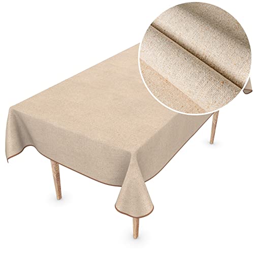 Wachstuchtischdecke Textil Tischdecke Wachstuch abwaschbar Leinenoptik Beige Uni Nachhaltig 100x140cm von ANRO