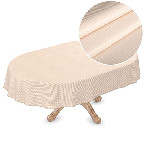 Premium Wachstuchtischdecke Tischdecke Vinyl Wachstischdecke abwaschbar Oval 260x150cm Streifen Creme Champagner edel abwischbar Premium Wachstuchtischdecke Tischdecke Vinyl Wachstischdecke abwaschbar Oval 260x150cm Streifen Creme Champagner edel abwischbar von ANRO