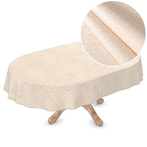 Premium Wachstuchtischdecke Tischdecke Vinyl Wachstischdecke abwaschbar Oval 320x150cm Punkte Creme Champagner edel abwischbar von ANRO