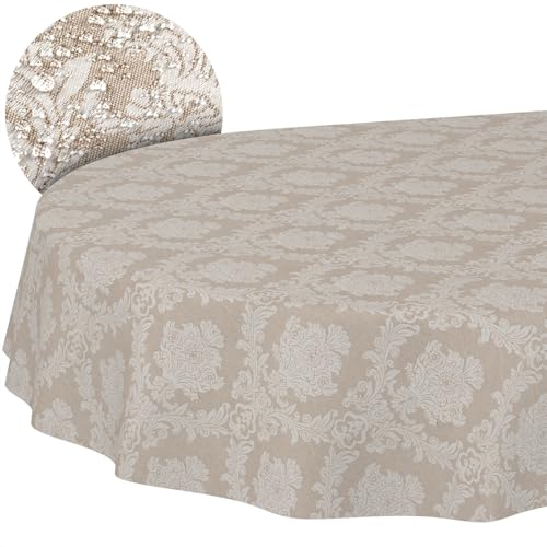 Stoff Tischdecke Textil Tischwäsche Tischtuch Baumwolle Polyester abwaschbar Uni Ornament Damast Jacquard Gewebe waschbar Barock Beige Oval 180x140cm Schnittkante Stoff Tischdecke Textil Tischwäsche Tischtuch Baumwolle Polyester abwaschbar Uni Ornament Damast Jacquard Gewebe waschbar Barock Beige Oval 180x140cm Schnittkante von ANRO