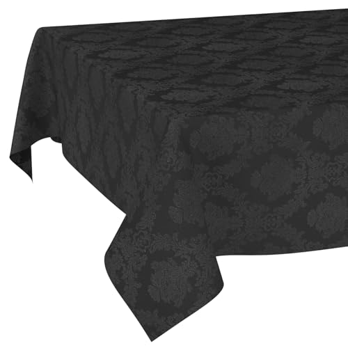 Stoff Tischdecke Textil Tischwäsche Tischtuch Baumwolle Polyester abwaschbar Uni Ornament Damast Jacquard Gewebe waschbar Barock Schwarz 100x140cm Schnittkante von ANRO