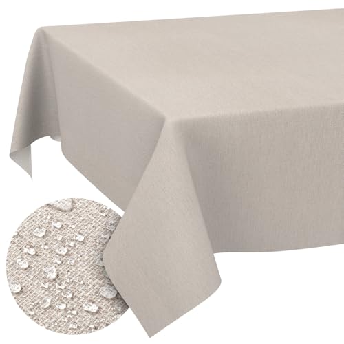 Stoff Tischdecke Textil Tischwäsche Tischtuch Baumwolle Polyester abwaschbar Uni Ornament Damast Jacquard Gewebe waschbar Beige Grau 500x140cm (5m) Schnittkante von ANRO