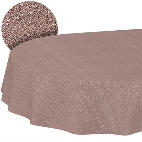 Stoff Tischdecke Textil Tischwäsche Tischtuch Baumwolle Polyester abwaschbar Uni Ornament Damast Jacquard Gewebe waschbar Braun Oval 180x140cm Schnittkante von ANRO