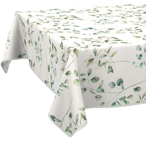 Stoff Tischdecke Tischwäsche Textil Tischtuch Baumwolle Polyester Gewebe abwaschbar pflegeleicht, in rund oval eckig Botanika 100x140cm mit Saum (Eingefasst) von ANRO