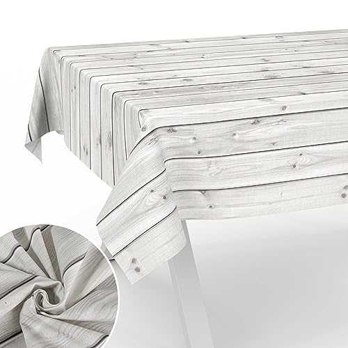 Stoff Tischdecke Tischwäsche Textil Tischtuch Baumwolle Polyester Gewebe abwaschbar pflegeleicht, in rund oval eckig Holz Grau 240x140cm Schnittkante von ANRO