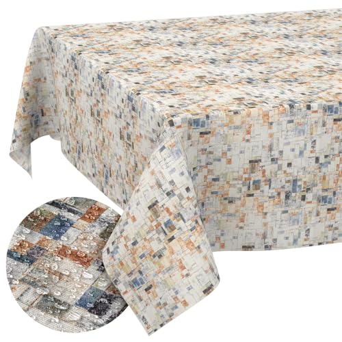 Stoff Tischdecke Tischwäsche Textil Tischtuch Baumwolle Polyester Gewebe abwaschbar pflegeleicht, in rund oval eckig Holzmosaik 100x140cm Schnittkante von ANRO