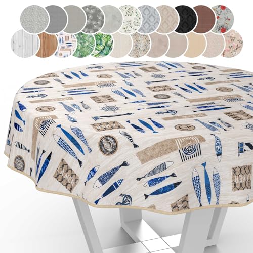 Stoff Tischdecke Tischwäsche Textil Tischtuch Baumwolle Polyester Gewebe abwaschbar pflegeleicht, in rund oval eckig Maritim Rund 120cm mit Saum (Eingefasst) von ANRO