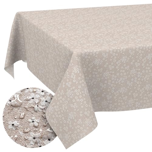 Stoff Tischdecke Tischwäsche Textil Tischtuch Baumwolle Polyester Gewebe abwaschbar pflegeleicht, in rund oval eckig Violen Beige 200x140cm Schnittkante von ANRO