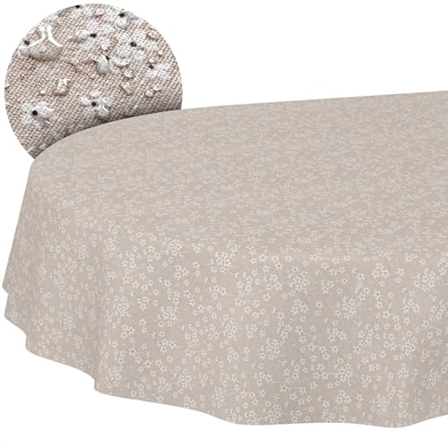 Stoff Tischdecke Tischwäsche Textil Tischtuch Baumwolle Polyester Gewebe abwaschbar pflegeleicht, in rund oval eckig Violen Beige Oval 180x140cm Schnittkante von ANRO
