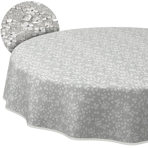 Stoff Tischdecke Tischwäsche Textil Tischtuch Baumwolle Polyester Gewebe abwaschbar pflegeleicht, in rund oval eckig Violen Grau Rund 120cm mit Saum (Eingefasst) von ANRO
