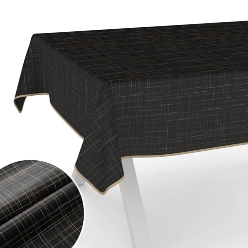 Tischdecke Stoff abwaschbar Tischtuch Tafeldecke mit Teflonbeschichtung pflegeleicht Lotuseffekt Tischdecke schmutz- & wasserabweisend Roma gestreift 100x140cm mit Saum (Eingefasst) Schwarz von ANRO