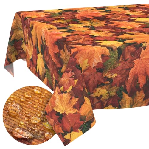 Tischdecke Stoff abwaschbar Tischtuch Tafeldecke pflegeleicht Lotuseffekt schmutz- & wasserabweisend für Indoor Outdoor Tischdecke 100x140cm Schnittkante Herbst Ahorn von ANRO