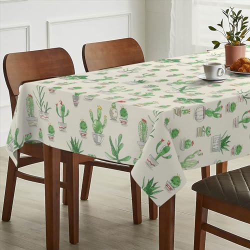 Tischdecke Stoff abwaschbar Tischtuch Tafeldecke pflegeleicht Lotuseffekt schmutz- & wasserabweisend für Indoor Outdoor Tischdecke 100x140cm Schnittkante Kaktus von ANRO