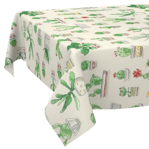 Tischdecke Stoff abwaschbar Tischtuch Tafeldecke pflegeleicht Lotuseffekt schmutz- & wasserabweisend für Indoor Outdoor Tischdecke 100x140cm Schnittkante Kaktus von ANRO