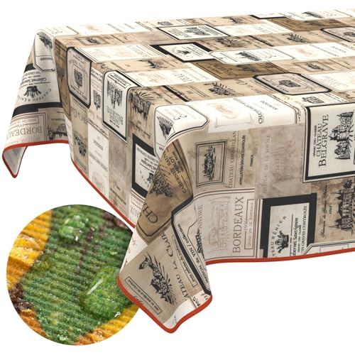 Tischdecke Stoff abwaschbar Tischtuch Tafeldecke pflegeleicht Lotuseffekt schmutz- & wasserabweisend für Indoor Outdoor Tischdecke 100x140cm mit Saum (Eingefasst) Wein von ANRO