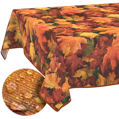 Tischdecke Stoff abwaschbar Tischtuch Tafeldecke pflegeleicht Lotuseffekt schmutz- & wasserabweisend für Indoor Outdoor Tischdecke 120x140cm mit Saum (Eingefasst) Herbst Ahorn von ANRO
