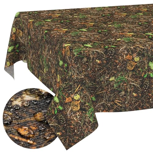 Tischdecke Stoff abwaschbar Tischtuch Tafeldecke pflegeleicht Lotuseffekt schmutz- & wasserabweisend für Indoor Outdoor Tischdecke 200x140cm Schnittkante Waldboden von ANRO