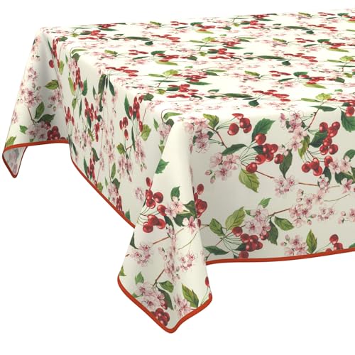 Tischdecke Stoff abwaschbar Tischtuch Tafeldecke pflegeleicht Lotuseffekt schmutz- & wasserabweisend für Indoor Outdoor Tischdecke 280x140cm mit Saum (Eingefasst) Kirsche von ANRO