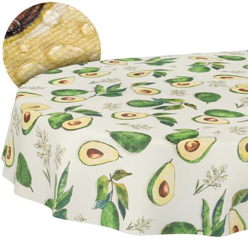 Tischdecke Stoff abwaschbar Tischtuch Tafeldecke pflegeleicht Lotuseffekt schmutz- & wasserabweisend für Indoor Outdoor Tischdecke Oval 180x140cm Schnittkante Avocado von ANRO