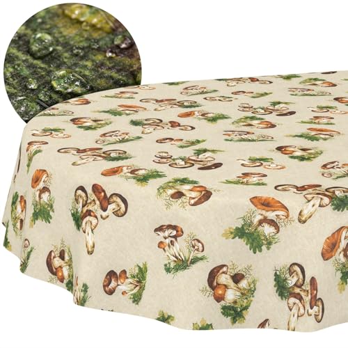 Tischdecke Stoff abwaschbar Tischtuch Tafeldecke pflegeleicht Lotuseffekt schmutz- & wasserabweisend für Indoor Outdoor Tischdecke Oval 180x140cm Schnittkante Pilze Tischdecke Stoff abwaschbar Tischtuch Tafeldecke pflegeleicht Lotuseffekt schmutz- & wasserabweisend für Indoor Outdoor Tischdecke Oval 180x140cm Schnittkante Pilze von ANRO